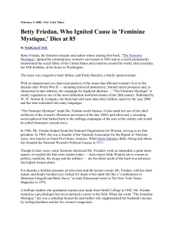 Betty Friedan, Who Ignited Cause in `Feminine Mystique,` Dies at 85