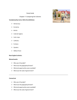 Study Guide Chapter 7: Comparing the Colonies
