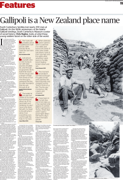 South Canterbury families lost nearly 200 men at Gallipoli. On the