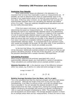Chemistry 180 Precision and Accuracy