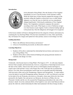 Introduction: In the aftermath of King Philip`s War the Puritans of New