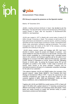 Announcement / Press release IPH Group to expand its presence on