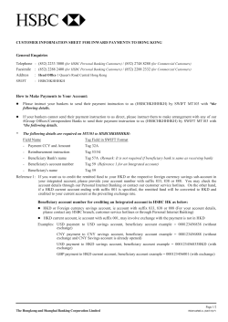 Customer Information Sheet for Inward Payments to