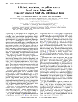 Efficient, miniature, cw yellow source based on an intracavity