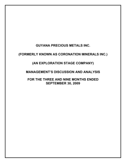 GUYANA PRECIOUS METALS INC. (FORMERLY KNOWN AS