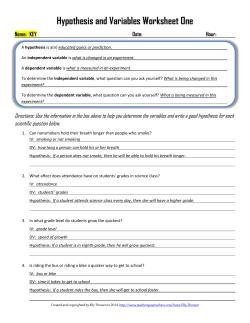 Hypothesis and Variables Worksheet 1