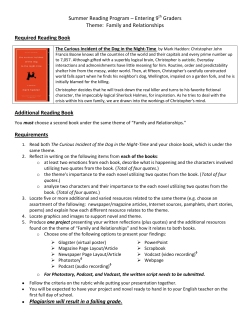 Summer Reading Program &ndash; Entering 9 Graders Theme: Family and