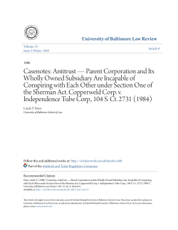Casenotes: Antitrust&mdash;Parent Corporation and Its Wholly Owned