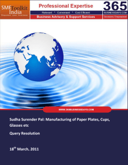 Manufacturing of Paper Plates, Cups, Glasses