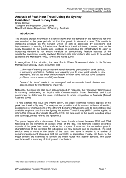 Analysis of Peak Hour Travel Using the Sydney Household Travel