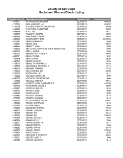 County of San Diego Unclaimed Warrant/Check Listing