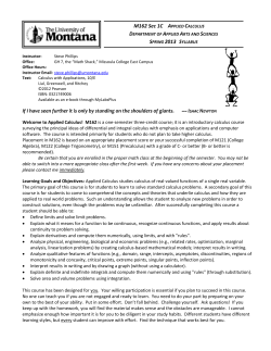 M162 Sec 1C APPLIED CALCULUS If I have seen further it is only