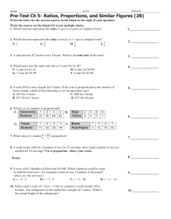 Pre-Test Ch 5- Ratios, Proportions, and Similar Figures (2B)