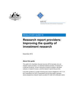 REGULATORY GUIDE 79: Research report providers