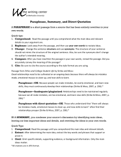 Paraphrase, Summary, and Direct Quotation