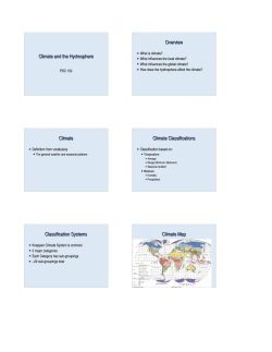 Climate and the Hydrosphere Overview Climate Climate