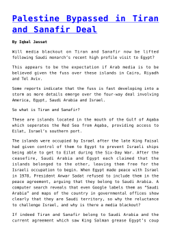 Palestine Bypassed in Tiran and Sanafir Deal