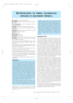 Sensitisation to three cockroach species in southern Africa
