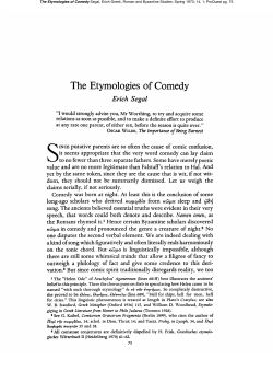 The Etymologies of Comedy - Greek, Roman, and Byzantine Studies
