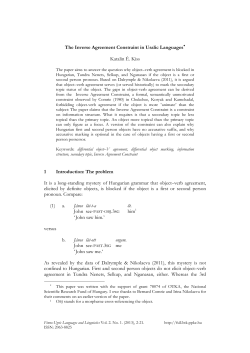 The Inverse Agreement Constraint in Uralic Languages Katalin &Eacute;
