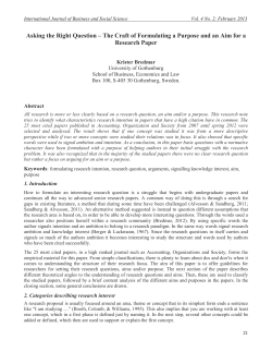 Asking the Right Question &ndash; The Craft of Formulating a Purpose and