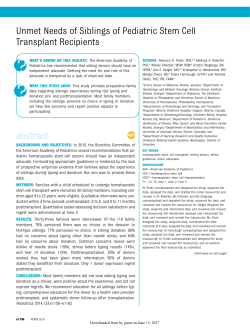 Unmet Needs of Siblings of Pediatric Stem Cell Transplant