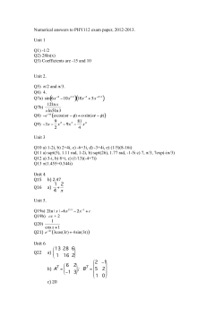 Numerical answers to PHY112 exam paper, 2012