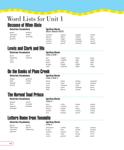 Word Lists for Unit 1