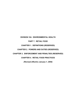 division 104. environmental health part 7. retail food