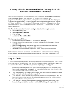 Creating a Plan for Assessment of Student Learning (PASL)