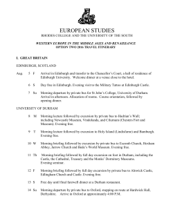 2016 Western Itinerary