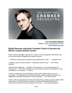 British Baroque specialist Jonathan Cohen to become the SPCO`s