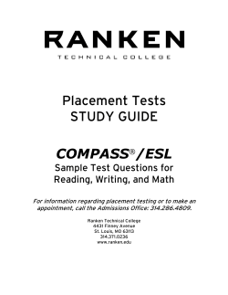 Placement Tests STUDY GUIDE COMPASS&reg;/ESL