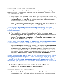 ENG 303: Preface to Lyrical Ballads (1802) Study Guide Below are