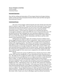 Texas: Prelude to Civil War Teresa Goodin Contextual Essay