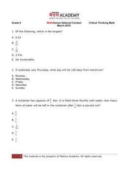 Mathus Academy MathGenius Critical Thinking Math 2016 Grade 6