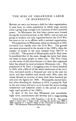The rise of organized labor in Minnesota.