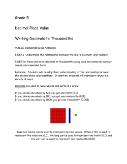 Grade 5 Decimal Place Value Writing Decimals to Thousandths