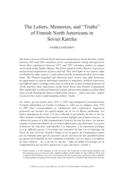 The Letters, Memories, and &ldquo;Truths&rdquo; of Finnish North Americans in