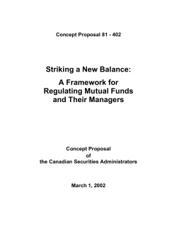 Striking a New Balance: A Framework for Regulating Mutual Funds