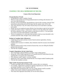 CHC 2D NOTEBOOK CHAPTER 5: THE GREAT DEPRESSION OF
