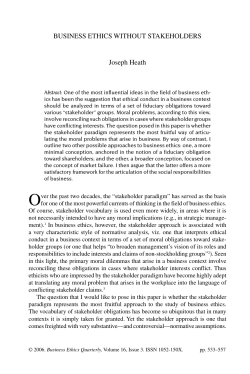 BUSINESS ETHICS WITHOUT STAKEHOLDERS Joseph Heath