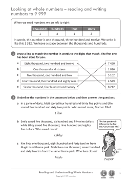 Looking at whole numbers &ndash; reading and writing numbers to 9 999
