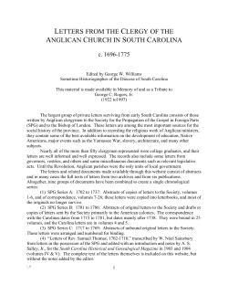 Letters from the Clergy of the Anglican Church in SC