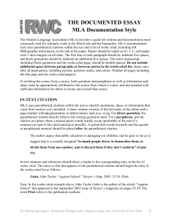 THE DOCUMENTED ESSAY MLA Documentation