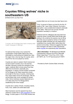 Coyotes filling wolves` niche in southeastern US