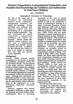 Mental Computation, Computational Estimation, and