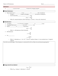 Inductance Mutual Inductance Self-inductance Energy stored in an