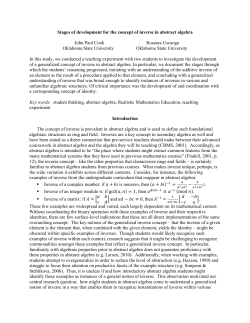 Stages of development for the concept of inverse in abstract algebra