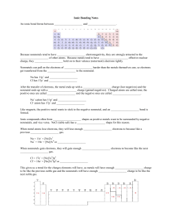 Ionic Bonding Notes An ionic bond forms between and . Because